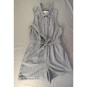Anthropologie Railroad Romper Linen Striped Shorts Women's 8